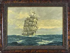 Geo Fürst, Driemaster op volle zee, Olieverf op linnen