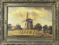 Jaap van Kregten, Landschap met molen, Olieverf op linnen