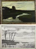 2x A.G. Hulshoff Pol, Avondstemming + Plasgezicht Loosdrecht, 1x Avondstemming, olieverf op linnen