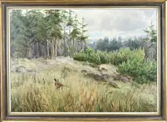 Kai Jensen, Landschap met fazant, Olieverf op linnen