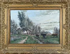 T. Grijseels, Landschap met koeien en knotwilgen, Olieverf op linnen