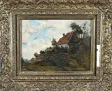 Frans Helfferich, Boerenhuis op heuvel, Olieverf op paneel