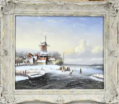 J. de Jong, Hollands wintergezicht met molen
