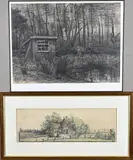 Twee Twentse kunstwerken, Houten schuur + Boerderij, Zwarte inkt