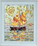 Monogram +, Impressionistisch zeegezicht, Olieverf op linnen