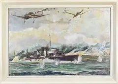 K. van der Valk, Duitse Stukas bombarderen vloot, Olieverf op linnen