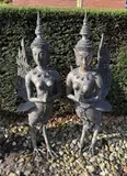 2x Thais bronzen beeld, 117 cm., Twee grote Thaise paradijsvogels met staart, gemaakt van brons