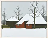 Klaas Bernink, Besneeuwde boerderij Markelo, Acryl op linnen
