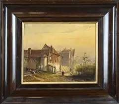 Wijnand Jan Joseph Nuijen, Hollands dorpsgezicht, Olieverf op paneel