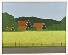 Klaas Bernink, Boerderij met korenveld, Acryl op linnen