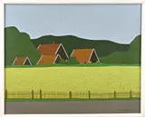 Klaas Bernink, Boerderij met korenveld, Acryl op linnen