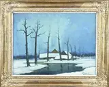 Martinus Johannes Bies, Boerderij in de winter, Olieverf op paneel