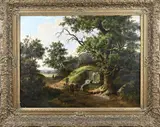 J.C. Janse, Romantisch landschap met figuren, 1860, Olieverf op paneel