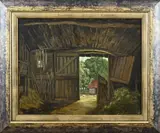 Vroeg schilderij van Ben Akkerman, Boerenschuur, Olieverf op paneel