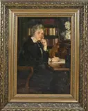 Schreuder v.d. Coolwijk, Dame bij boekenkast, Olieverf op linnen
