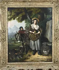 Gesigneerd Francis Wheatly, Figuren met ezel, Olieverf op linnen