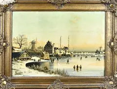 H. Fortstmann, Hollandse winter met ijspret, Olieverf op linnen