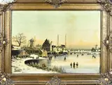 H. Fortstmann, Hollandse winter met ijspret, Olieverf op linnen