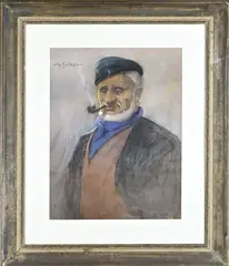 Portret visser by Jan Willem Sluiter, Gouache op papier, sold Jan 2026