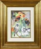 Carl Fahringer, Vogels op tak, Gouache op papier