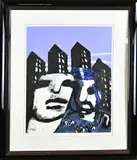 Herman Brood Lithografie, Gezichten bij flatgebouw, Lithografie, Herman Brood