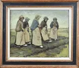 Cees Bolding, Vrouwen op kade, Olieverf op paneel