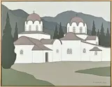 Klaas Bernink, Byzantijns klooster, Acryl op linnen