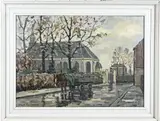 Clement Bezemer, Kerkdorp met paard en wagen, Olieverf op linnen