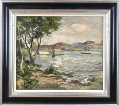 Paul Kapell, Meergezicht met stoomboot, Olieverf op linnen