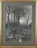 G.J. Roermeester, Bosgezicht, Gouache op papier