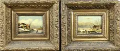 2x J. Morel, Wintergezichten, Olieverf op paneel