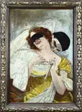Gaston Cocq, Pierrot + dame, Olieverf op paneel