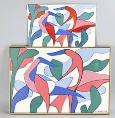 2x Klaas Bernink, Abstract, 1x Tekening, abstracte compositie op papier
