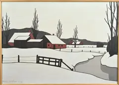Klaas Bernink, Boerderij in de winter, Drukwerk op linnen