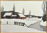 Klaas Bernink, Boerderij in de winter, Drukwerk op linnen