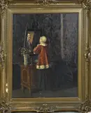 Reinhold Breßler, Dame in interieur, Olieverf op linnen