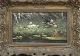 Arnout van Gilst, Eenden familie aan waterkant, Olieverf op paneel