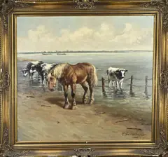 P. Verschuur, Paarden, Olieverf op linnen