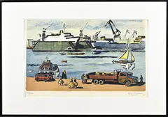 Havengezicht met figuren by Folke Persson, Litho op papier, sold Jan 2026