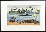 Folke Persson, Havengezicht met figuren, Litho op papier
