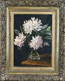 B. Ferweda, Glazen vaas met bloemen, Olieverf op linnen