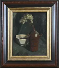 A.C. de Boer, Stilleven met flesvaas en kom, 1947, Olieverf op linnen
