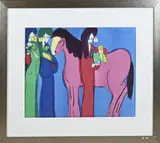 Walasse Ting, Dames met paard, Zeefdruk op papier
