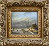 J. v & d Stok, Hollandse winter, Olieverf op multiplex