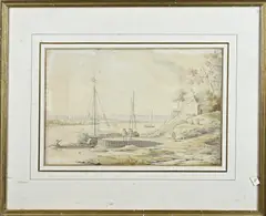 Hollandse School, Hollands rivierlandschap, Aquarel op papier