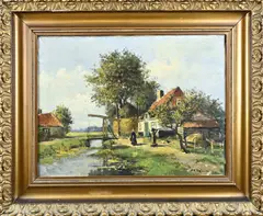 C.H. Balman, of Dulmen, Boerderij met boerin, Olieverf op linnen
