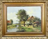 C.H. Balman, of Dulmen, Boerderij met boerin, Olieverf op linnen