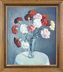 Jaap van der Post, Glazen vaas met bloemen, Olieverf op linnen