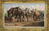 Bussiere? Circa Onduidelijk, Boer met trekpaarden, Olieverf op linnen
