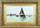 Willem Johannes Weissenbruch, Havenmonding met zeilschepen, Olieverf op linnen